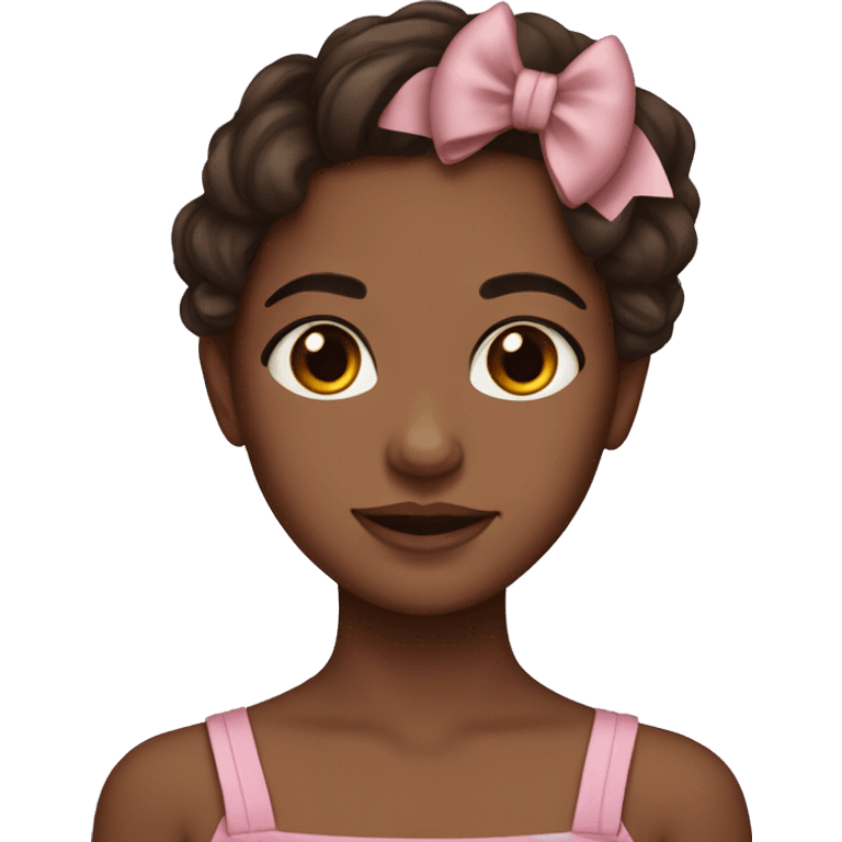 Brown skin girl with brown hair and brown eyes wearing a bow emoji