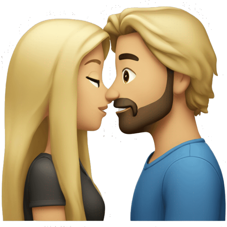 Brunette guy with beard kissing blond girl with long hair emoji