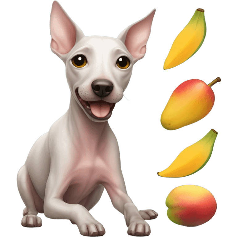 American Hairless Terrier eating mango  emoji