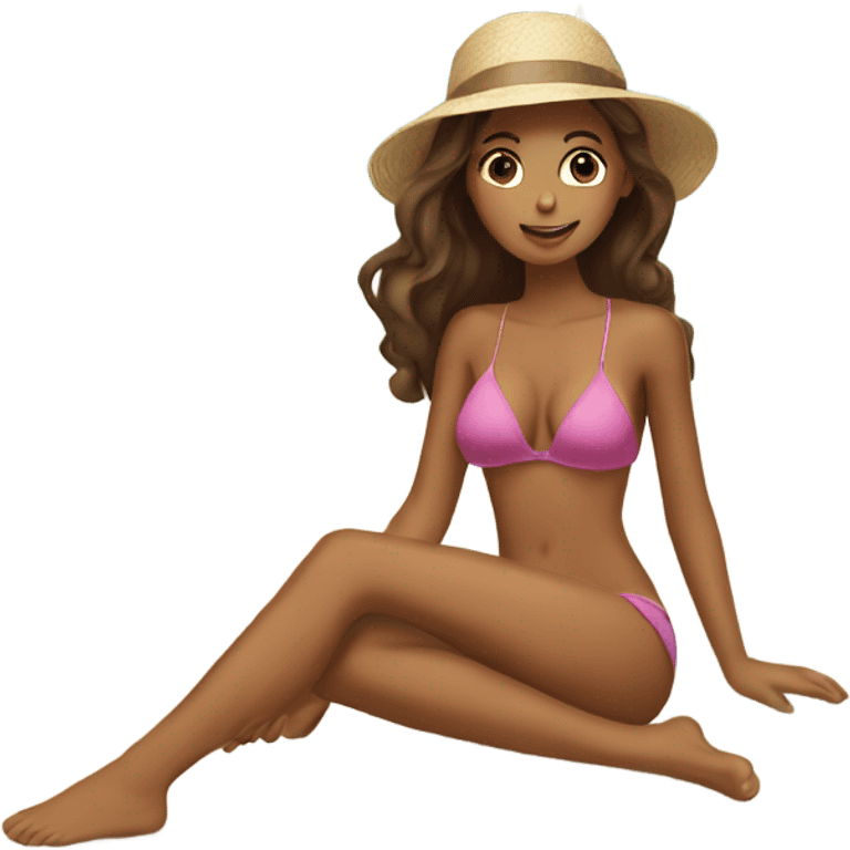 Tanning girl at the beach brown hair  emoji