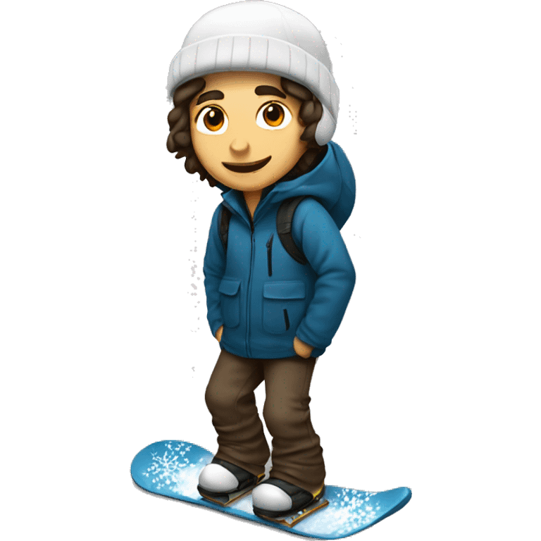 Guy on snowboard with dark brown hair white  emoji