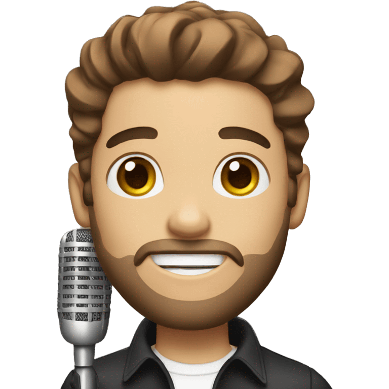 white male singer with brown hair and microphone emoji