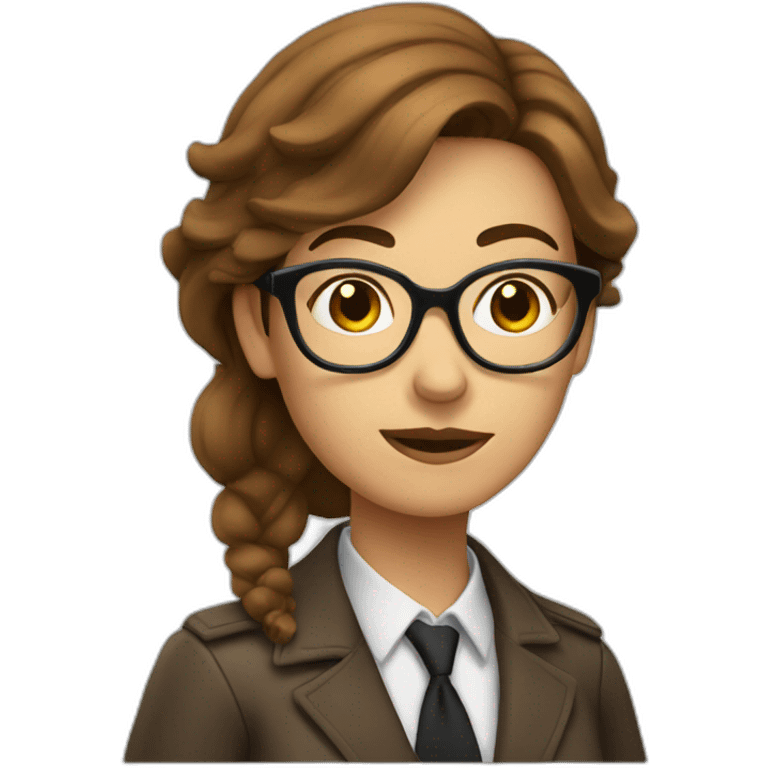 woman brown midhair with glasses detective emoji