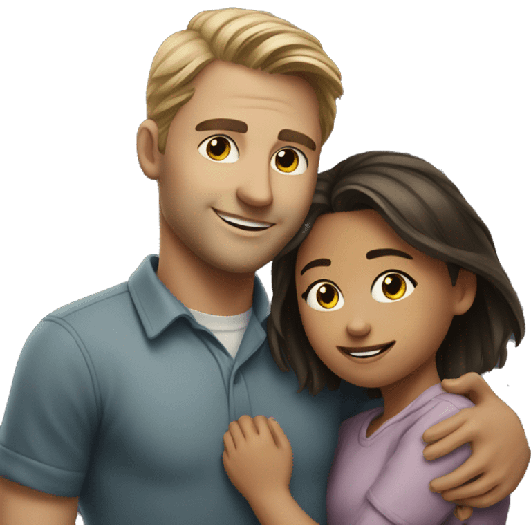 realistic portrait of girl hugging a man  emoji