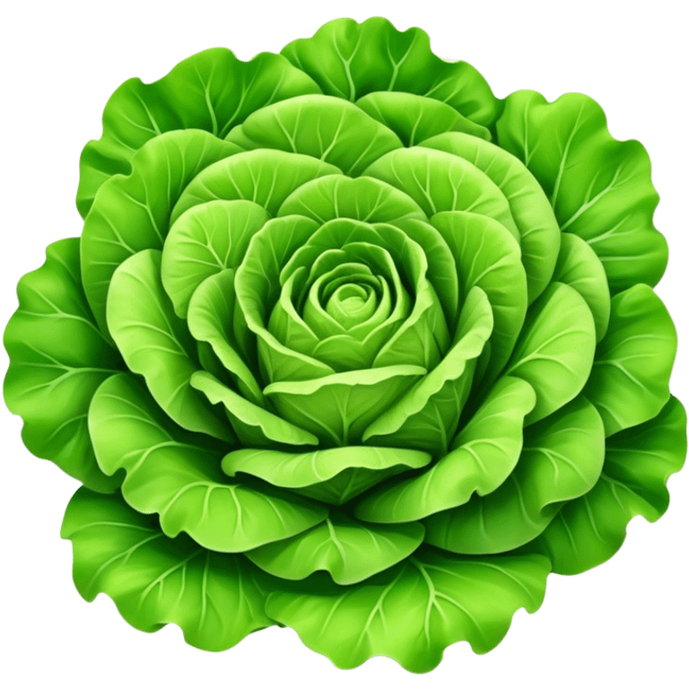 Cinematic crisp green lettuce, fresh and leafy, slightly curled edges, detailed textures, vibrant and refreshing, ultra-realistic and inviting. emoji