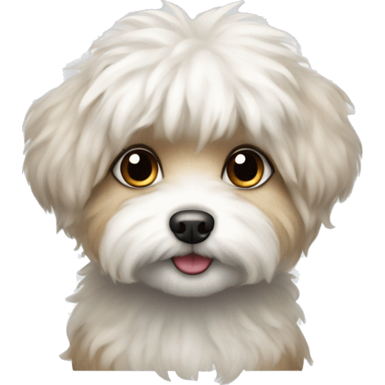 The image shows a cute illustration of a small fluffy dog ​​.Maltipu emoji