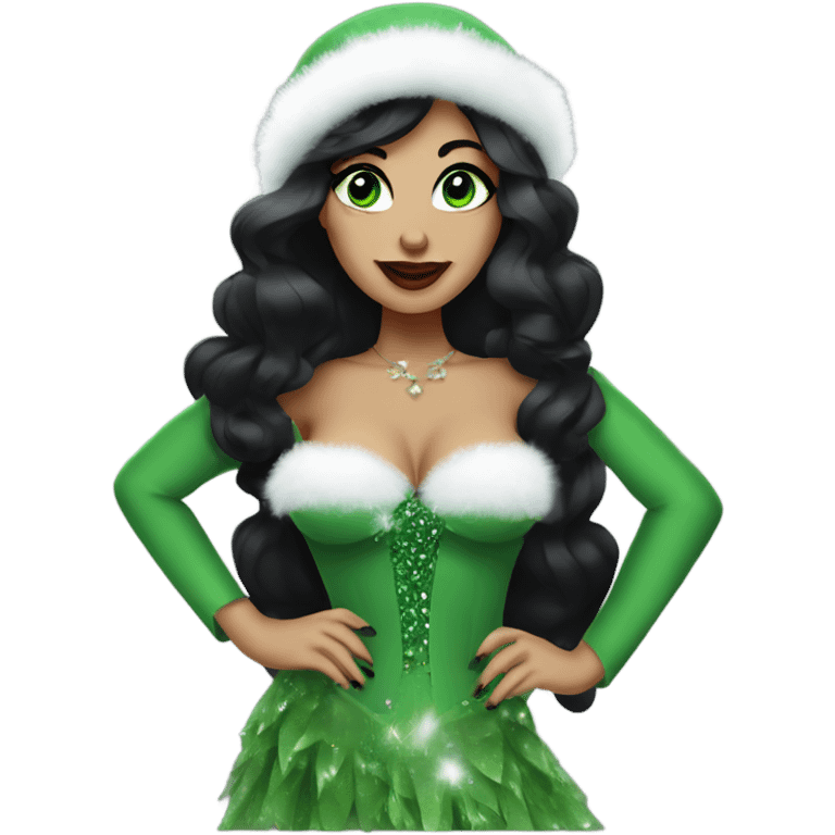 Burlesque dancer in winter costume with black hair and green eyes emoji