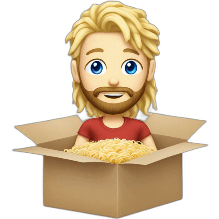 Blond blue eyes with beard and ramen in box emoji