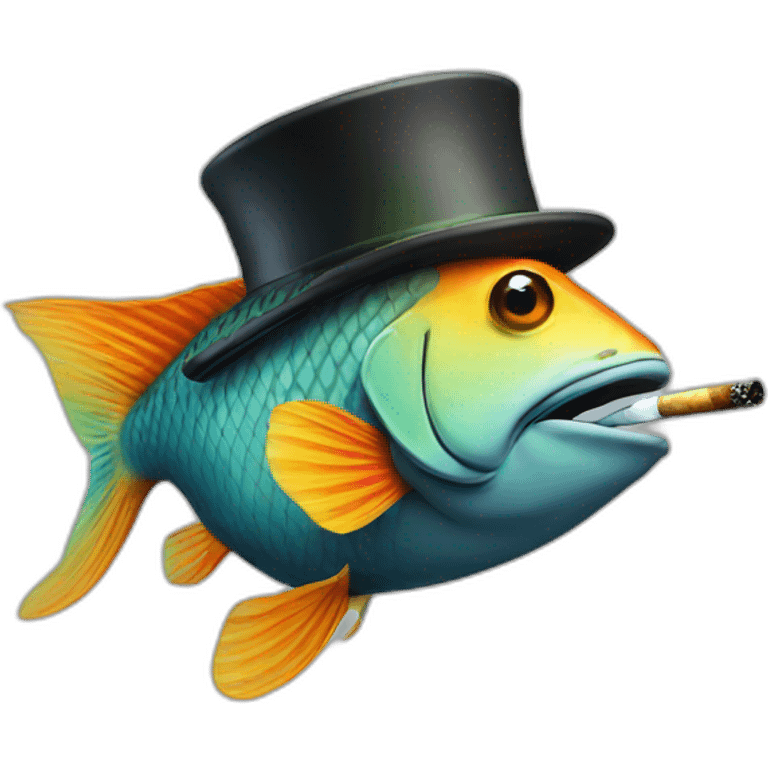 Fish with a hat smoking emoji