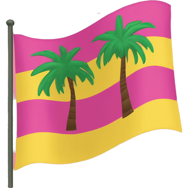 floptropica flag with a pink background and yellow stripes and there is a palm tree amblem in the middle of the flag emoji