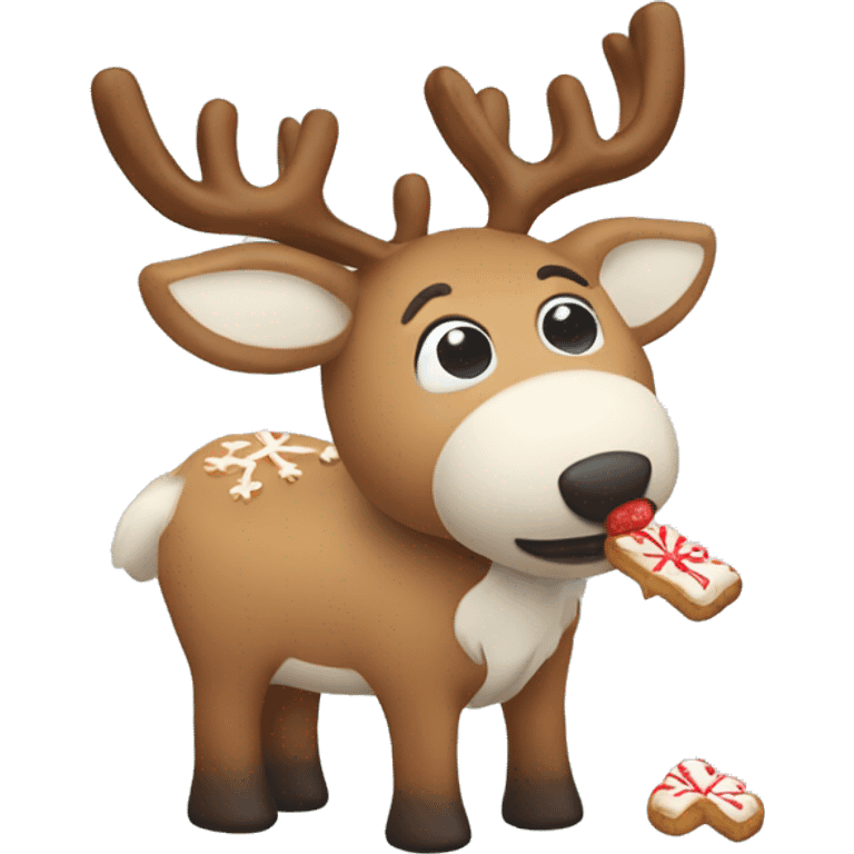 A arctic reindeer eating a ginger bread emoji