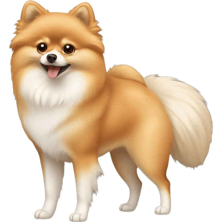 Beige and white Pomeranian with a fox face emoji