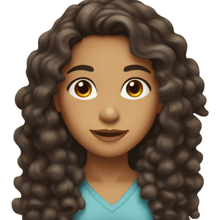 Hispanic girl with long dark brown curly hair and brown eyes emoji