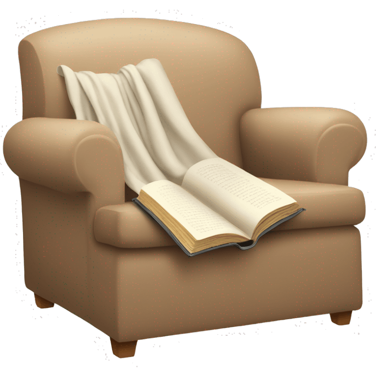 Simple Beige Armchair with blanket and open book on it emoji