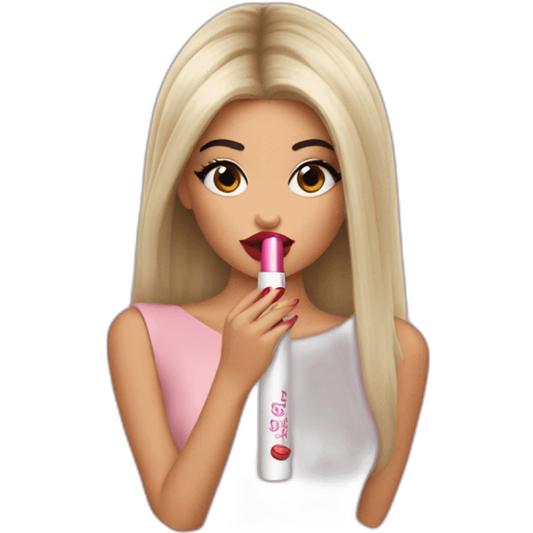 Kylie Jenner holding her small lipstick lips emoji