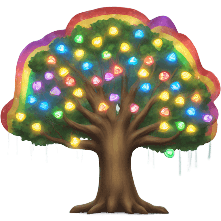 Large rainbow tree with string lights  emoji