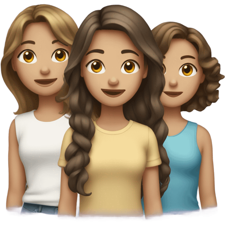 3 girls friend, one with short hair brown, another long hair and another long hair weavy emoji