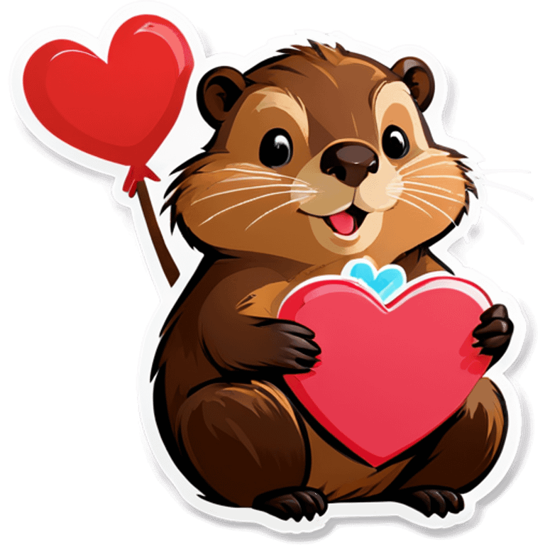 A beaver is holding a Valentine. emoji