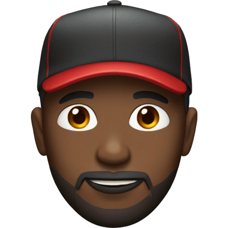 Black male with red baseball cap, brown eyes goatee beard emoji