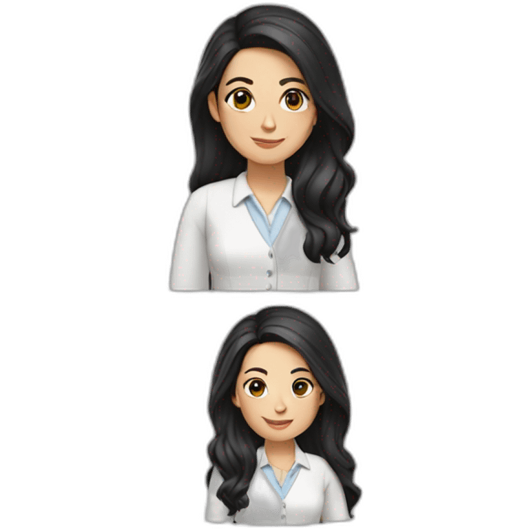 female Teacher with black hair and white skin and white shirt with long hair and brown eyes emoji