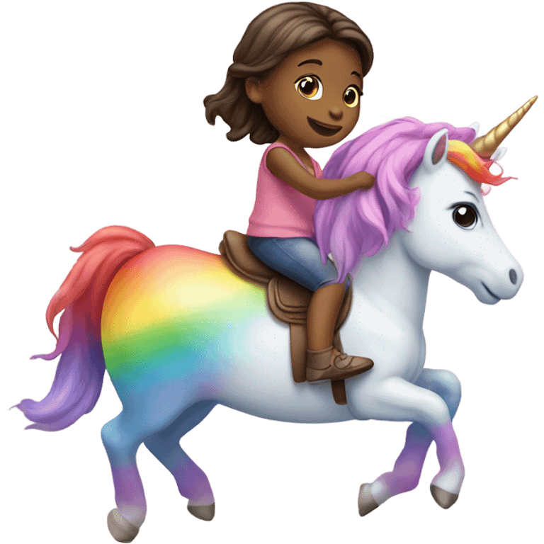 Little girl riding rainbow unicorn  emoji