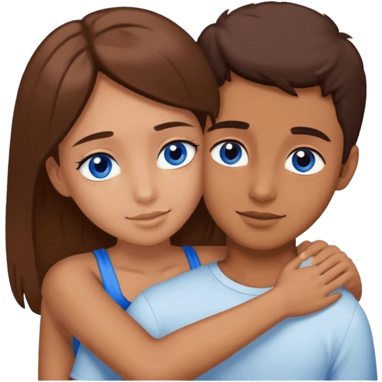 Girl with brown eyes hugging boy with blue eyes  emoji