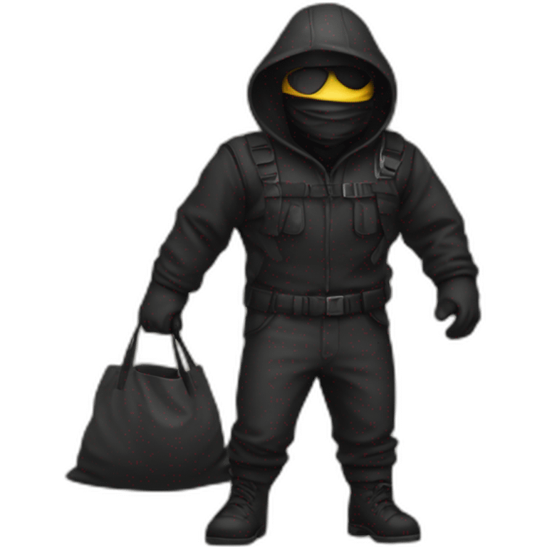 emoji of a robber in a mask with a bag behind his back emoji