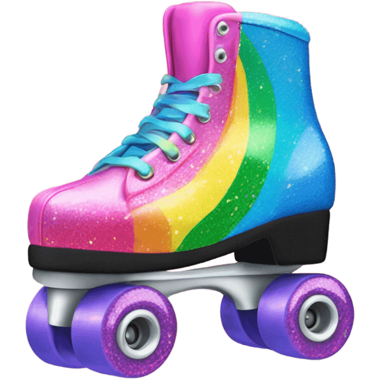 Glittery roller skate with blue pink and green rainbow stripe on the heel emoji