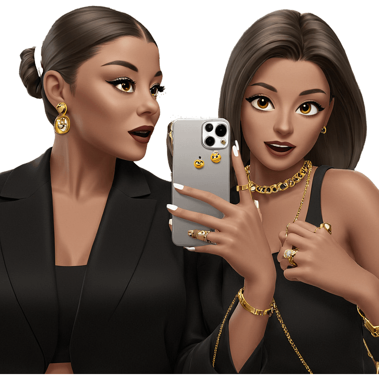 girls with jewelry and phones emoji