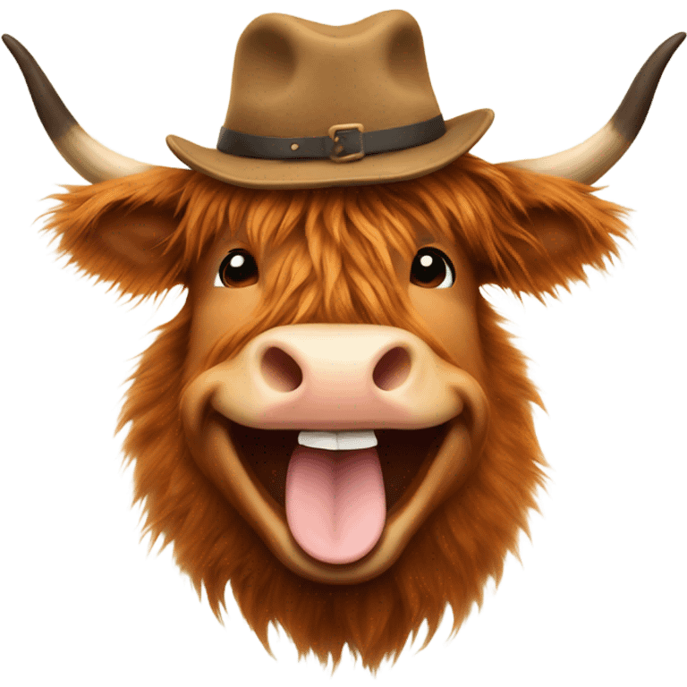 Highland cow with hat, laughing  emoji