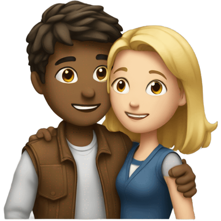 A young man and a young woman hugging  emoji