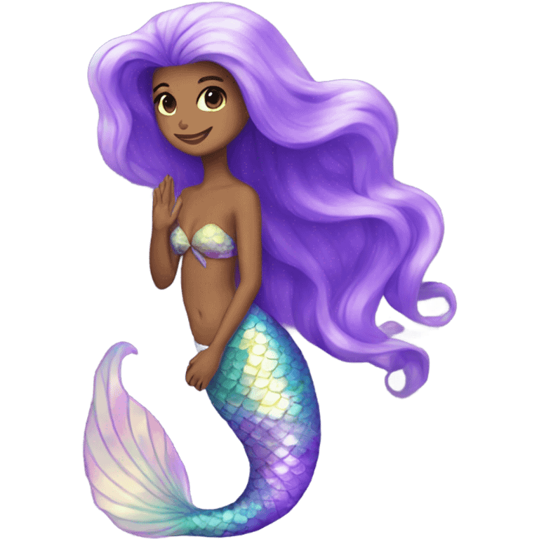 Iridescent mermaid tail full body long hair purple emoji