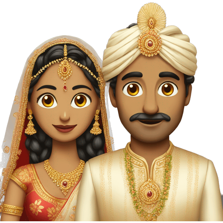 fair indian bride and tall groom small eyes emoji