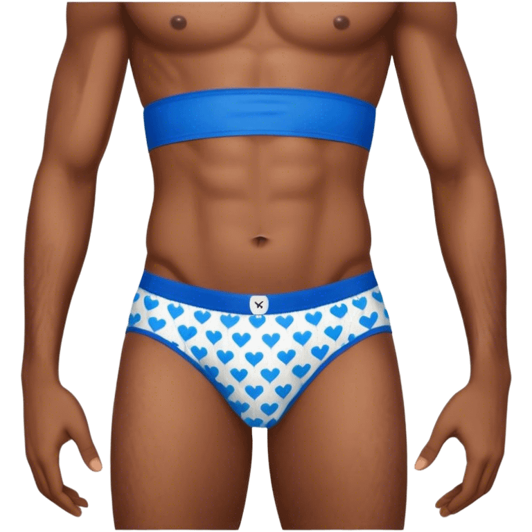 Blue heart patterned men’s briefs hands on hips brown skin emoji