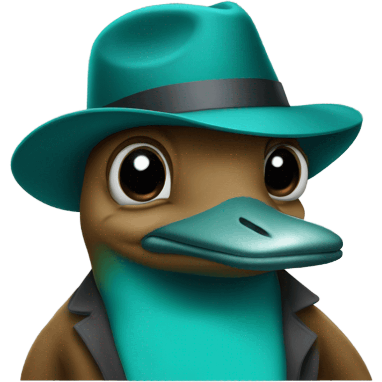 Teal platypus wearing a fedora emoji