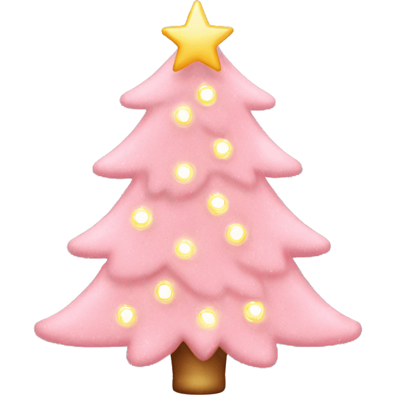 light pink christmas tree with warm lights and pink ordiments emoji