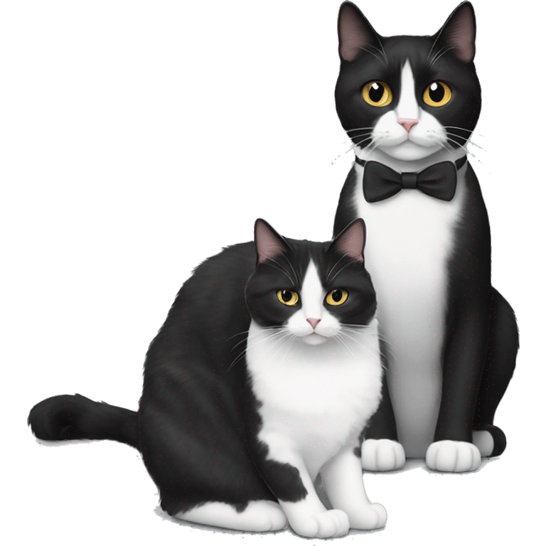 black fluffy tuxedo cat next to a gray skinny tuxedo cat emoji