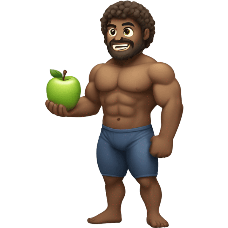 Buff man holding an apple emoji