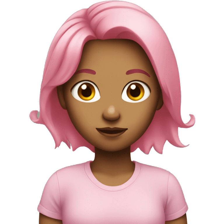 a girl with pink hair and a green shirt  emoji