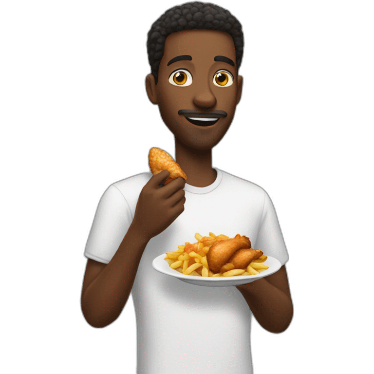 A black man eating chicken fry emoji