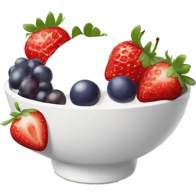 fruit yogurt bowl with strawberries and grapes emoji