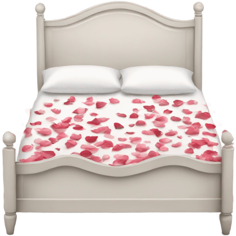 white queen size bed with rose petals emoji