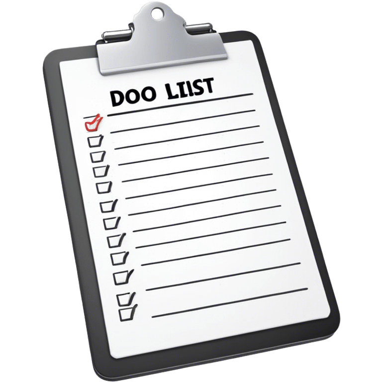 White to do list with black writing and white clip board emoji