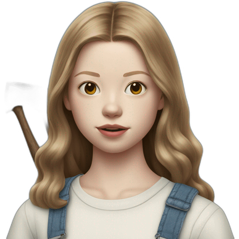 mia goth as pearl in overalls holding an axe emoji