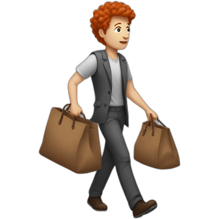 red hair psycholog walks with big brown bag emoji