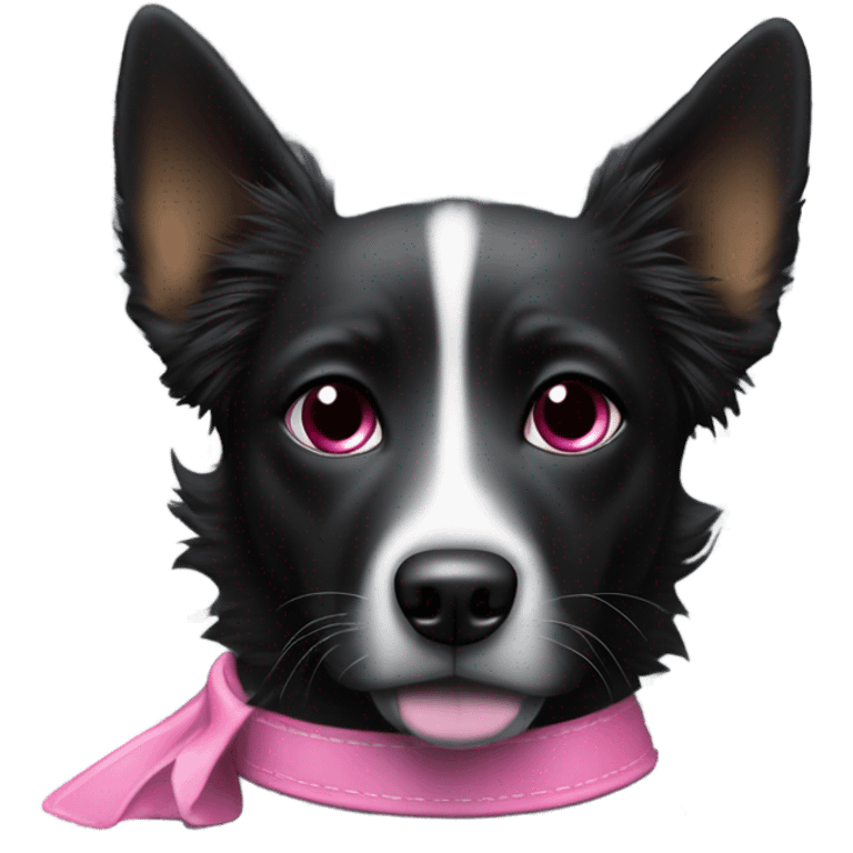 Black dog with pointy ears and pink collar driving a silver bmw emoji