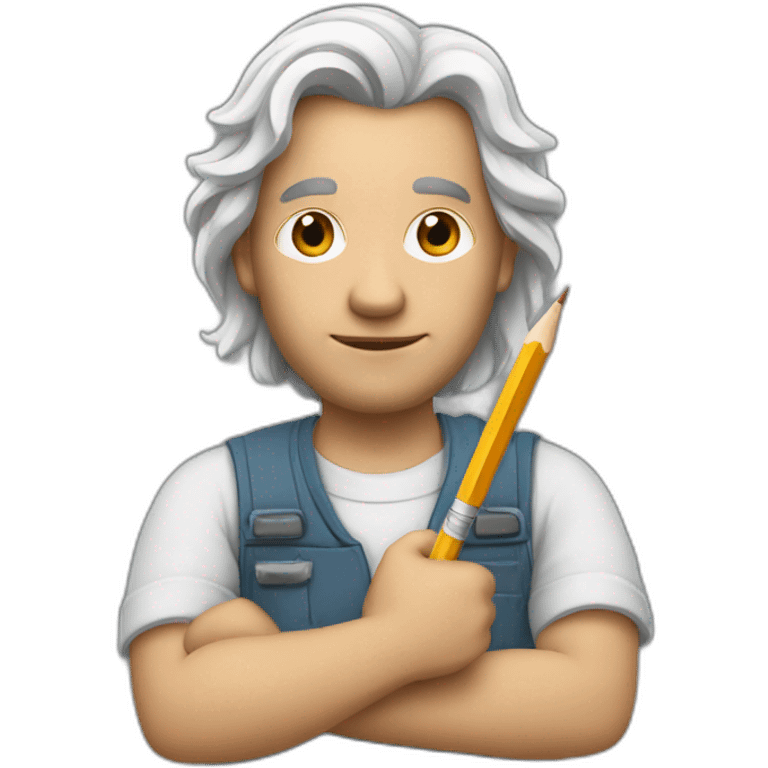 Man painter with a mid long withe hair with a pencil in his hand emoji