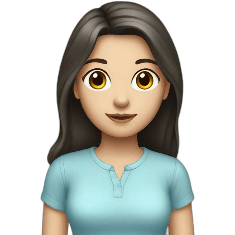 Caucasian girl, long dark hair, light blue shirt emoji