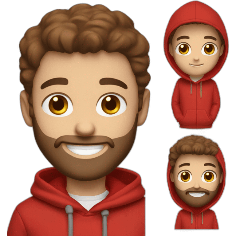 white dude smiling with a brown beard and short brown hair with a red hooded hoodie with "Posh" embroidered on the hoodie emoji