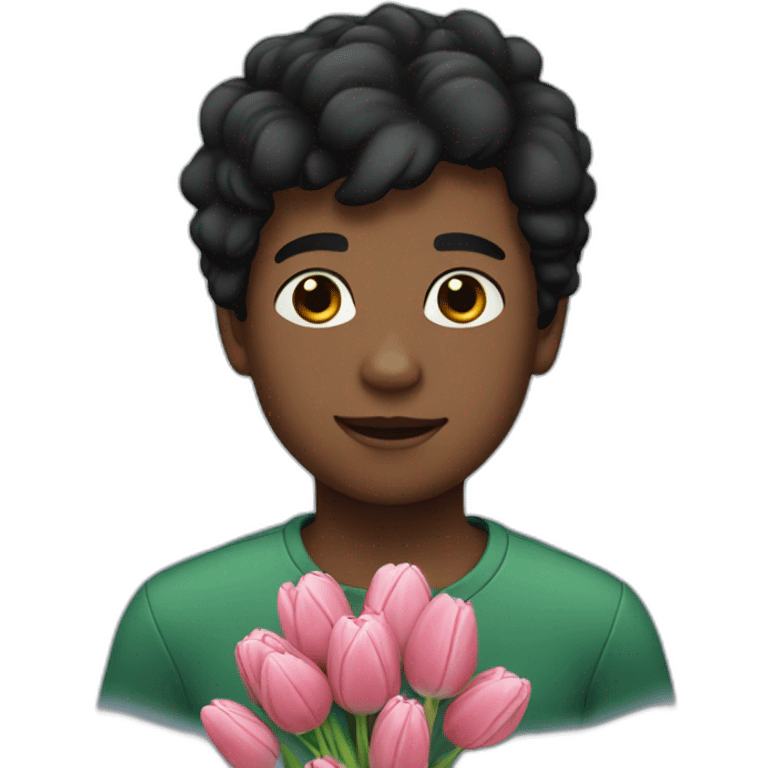 black hair boy with tulips emoji